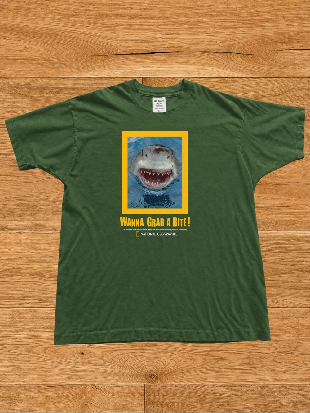 Green Short-Sleeve Tee with Yellow Shark Graphic T-shirt